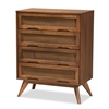Baxton Studio Barrett Mid-Century Modern Walnut Brown Finished Wood and Synthetic Rattan 4-Drawer Chest